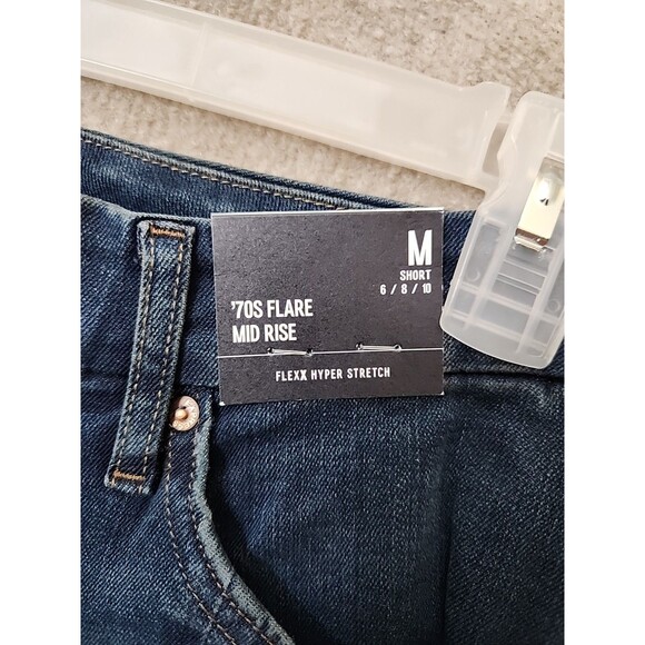 Express 70s Flare Mid Rise Flex Hyper Stretch Jeans Womens M Short 6 8 10 NEW - Picture 4 of 11